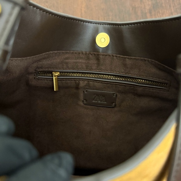 NWT ZARA Suede Leather Shoulder Bag – Brown Cowhide & Camel - Equestrian Boho - Picture 13 of 17